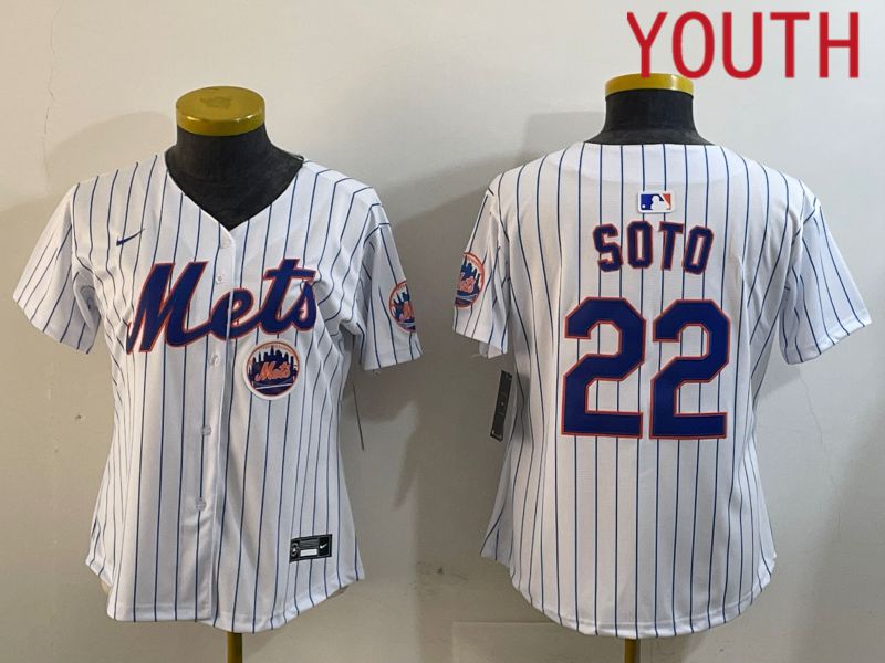 Youth New York Mets #22 Soto White Stripe Game 2024 Nike MLB Jersey style 4->youth mlb jersey->Youth Jersey